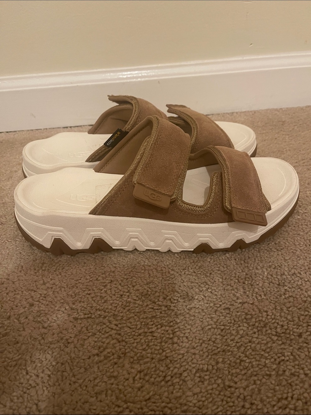UGG Woman’s  Tan Suede Double-Strap Slide Sandals size 9 1/2